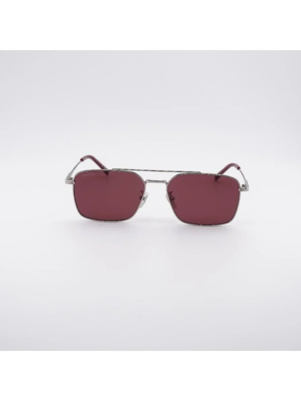 Gucci GG1957SA 004 Sunglasses Silver Square Frame, Burgundy Lenses